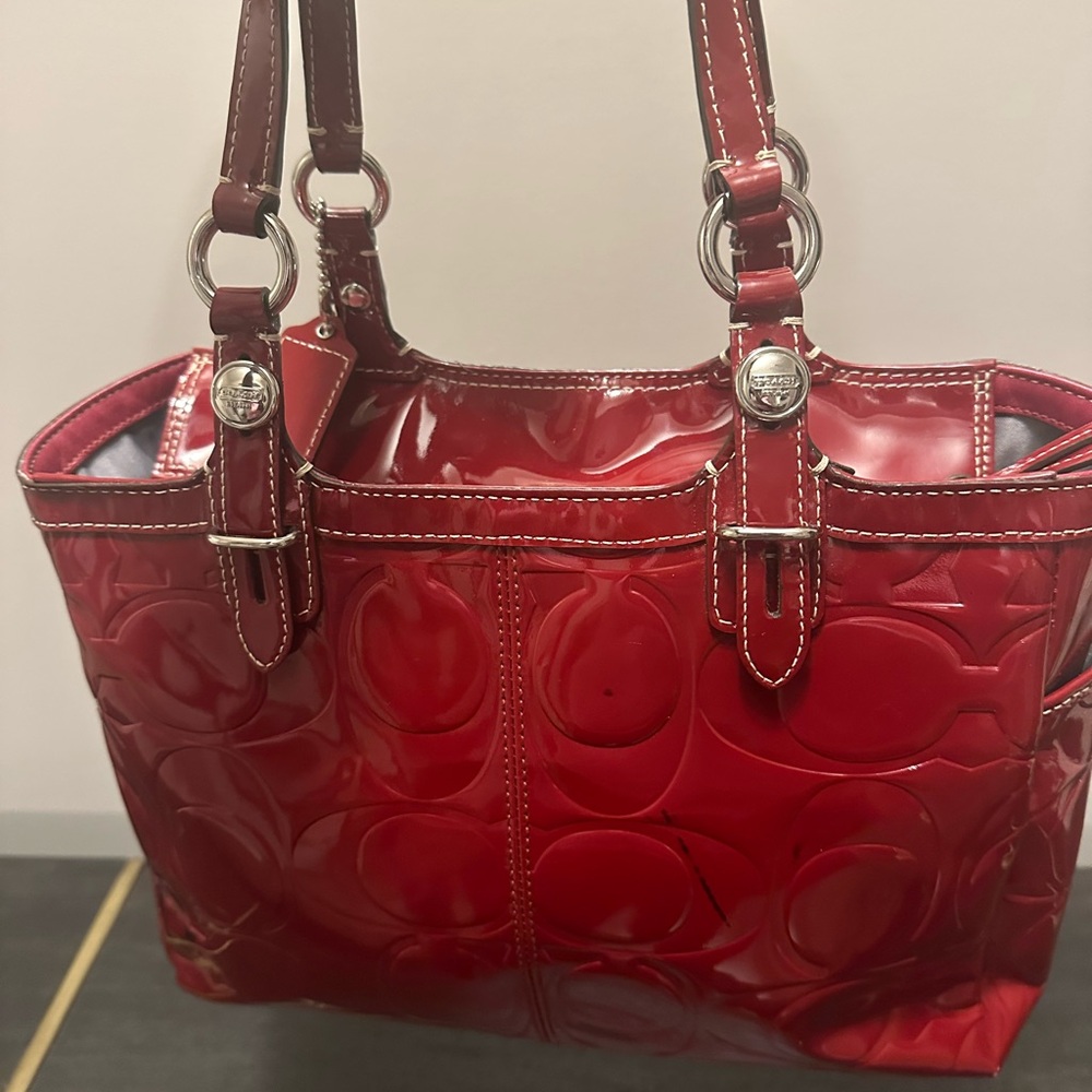 Red Patent Leather Tote Bag